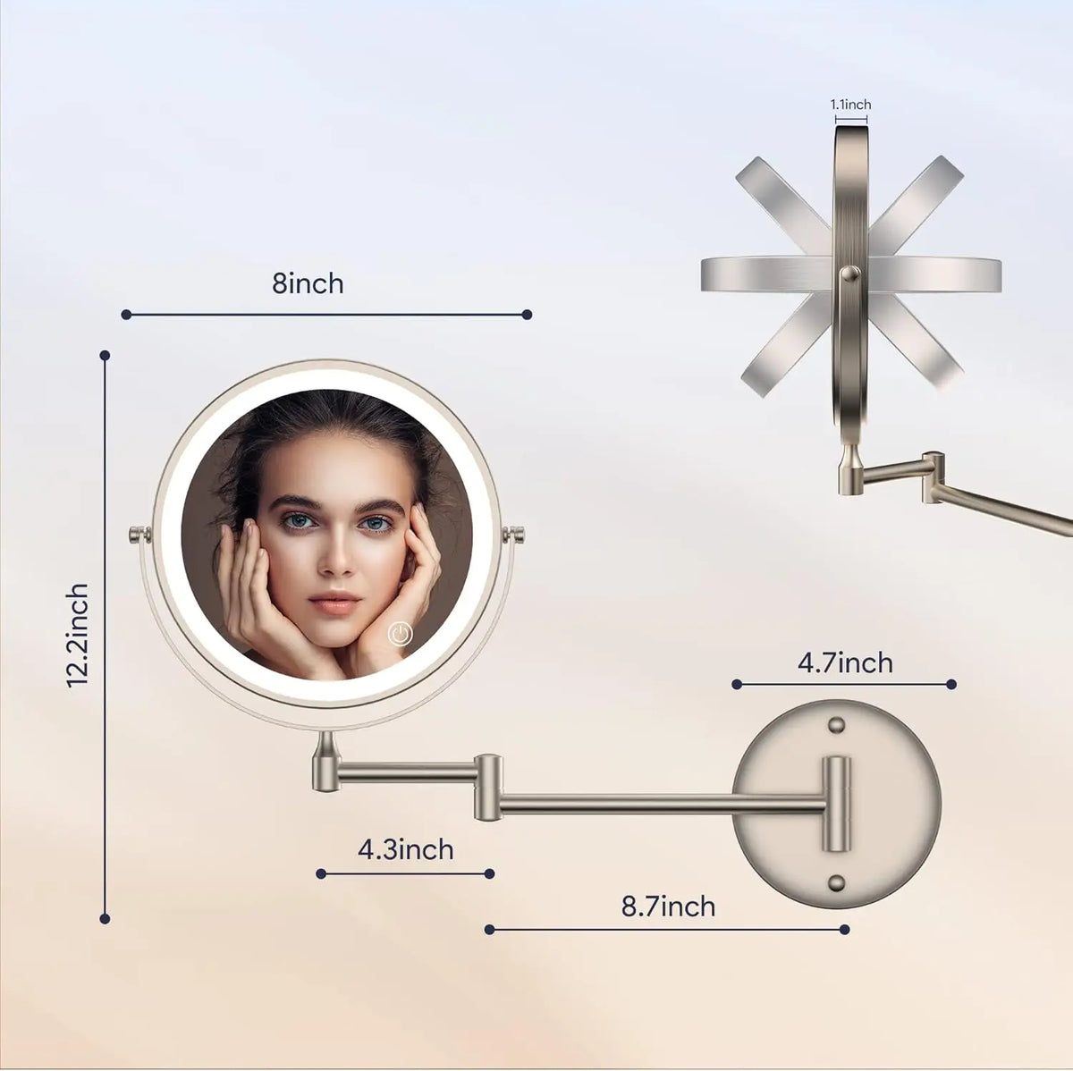 Brushed Nickel Touch Led Folding Bathroom Mirror 10x