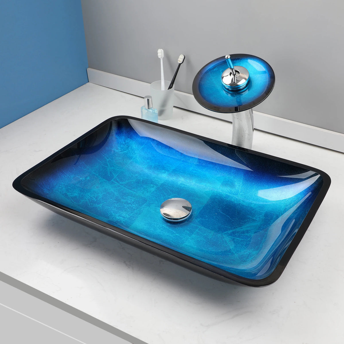 Kemaidi Big Tempered Glass Basin Sink Washbasin Bathroom