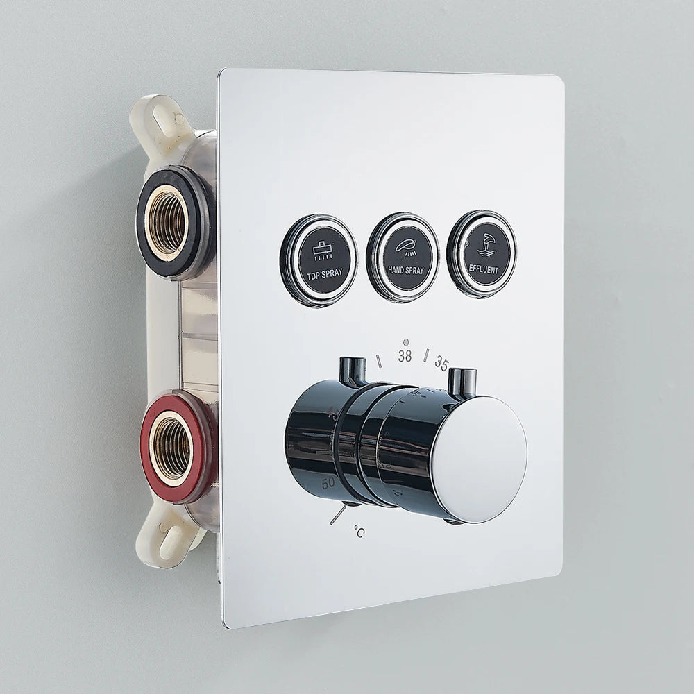 Matte Black Way Thermostatic Mixer Valve Bathroom Concealed