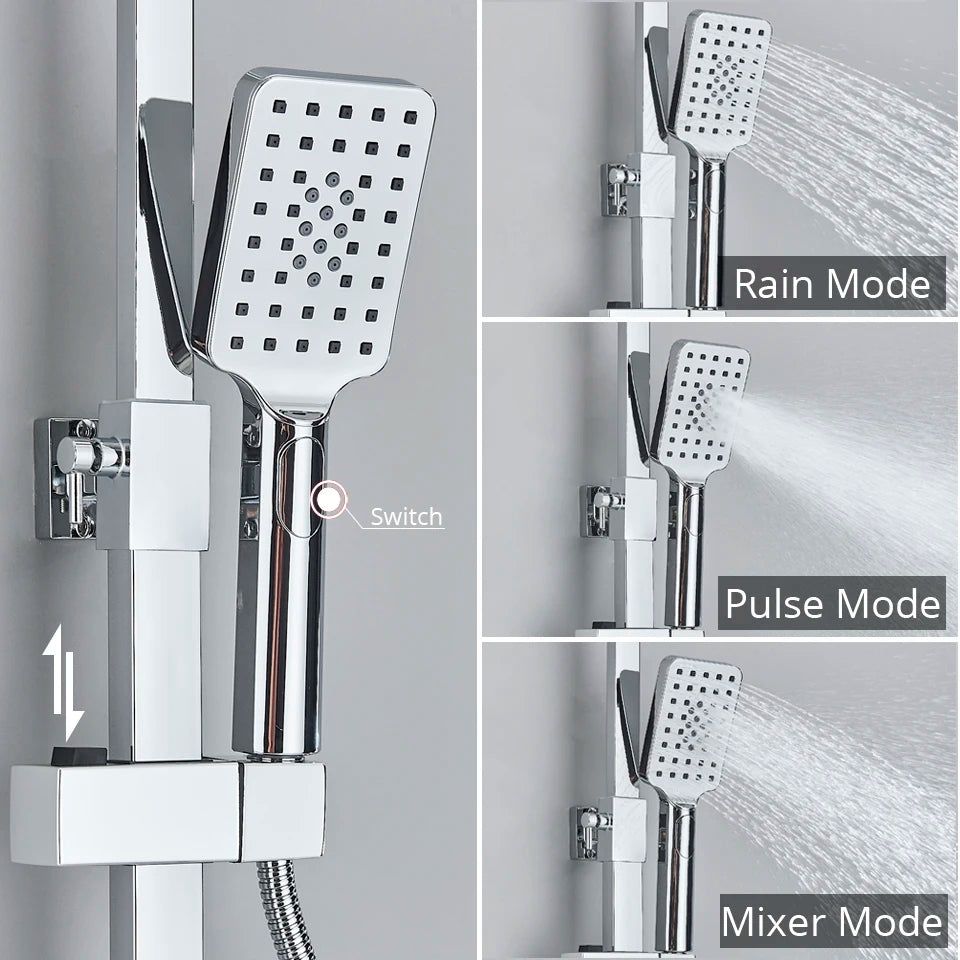 Bathroom Thermostatic Shower Faucet Rainfall Head Wall Mounted