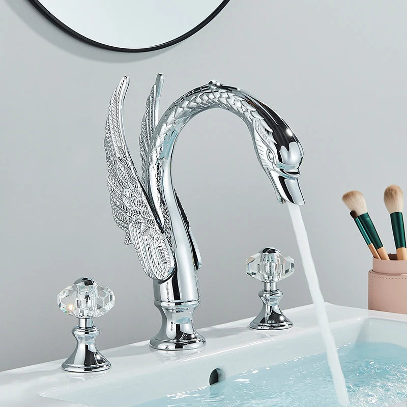 Golden Swan Shape Bathroom Faucet Basin Faucet Tap