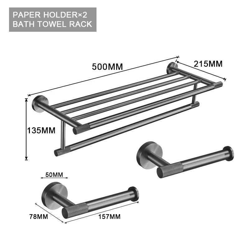 Grey Bathroom Hardware Kit Stainless Steel Round Wall