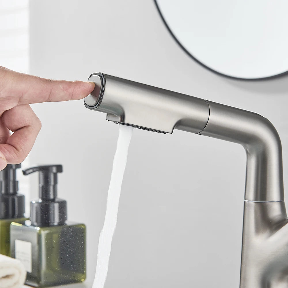 Bathroom Sink Faucet Lift Up Down Stream Sprayer
