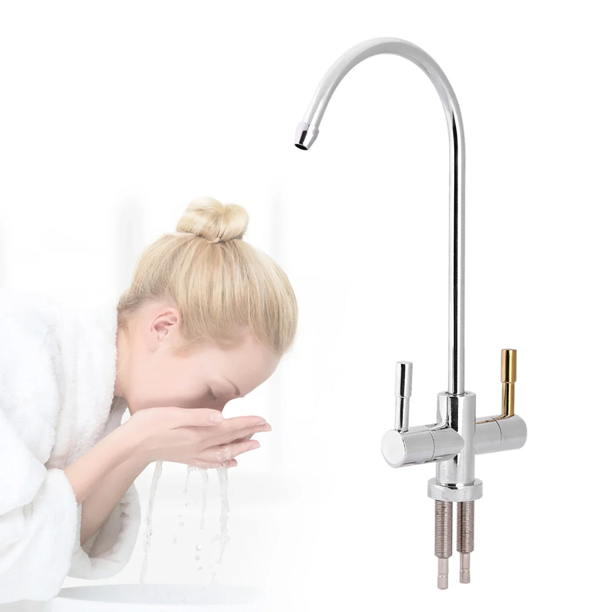 1/4 Double Holes Sink Faucet Tap Chrome Reverse