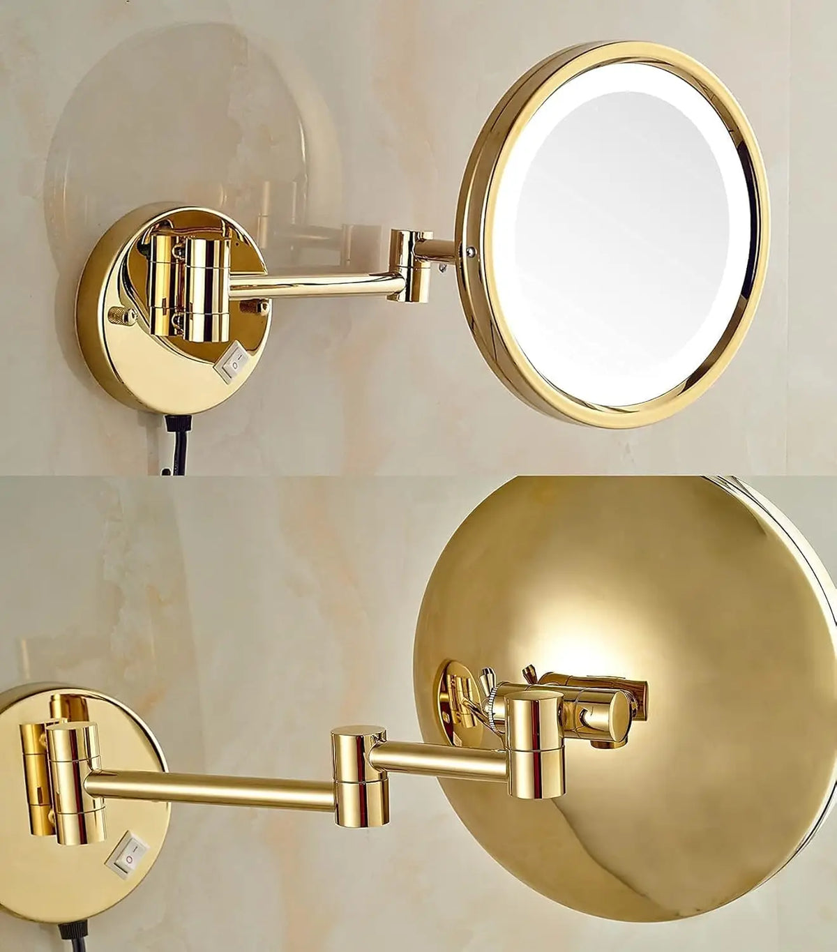 Brushed Gold Led Folding Bathroom Mirror Wall Mounted