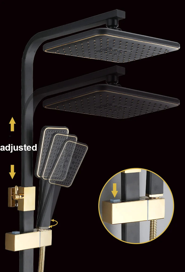 Kemaidi Black Gold Shower Faucet Bathtub 4-Way Mixer
