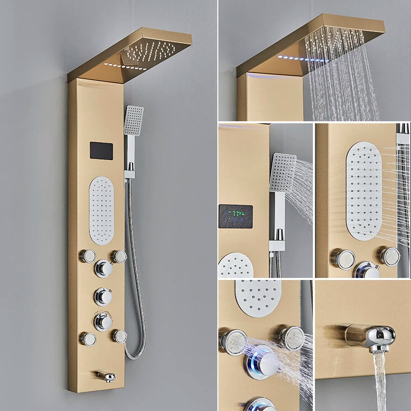Led Shower Panel Faucet Rainfall Headshower Spa Massage