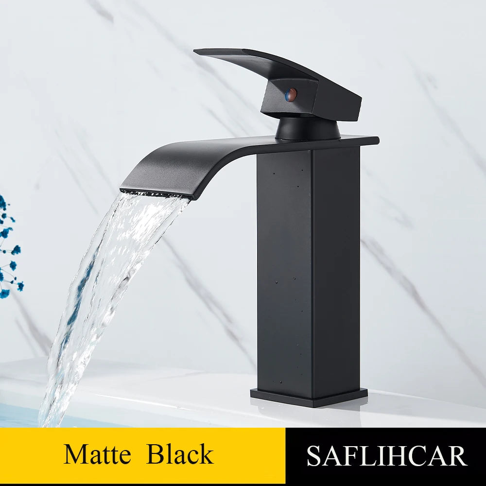 Brushed Gold Basin Sink Faucet Waterfall Outlet Vanity