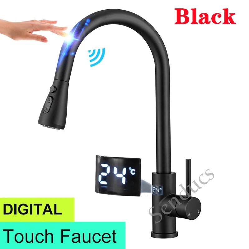 Sensor Touch Digital Sink Faucet Pull Down Sprayer