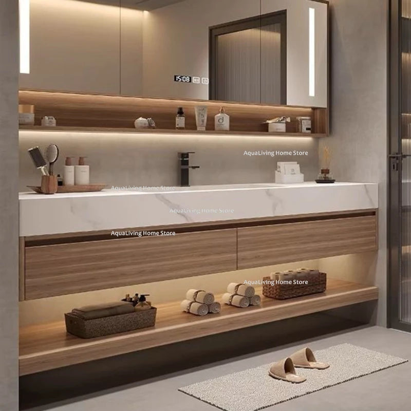 Luxury Rock Plate Bathroom Cabinets Intelligent Mirror Wash