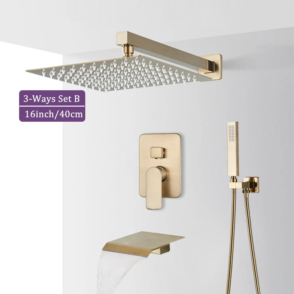 Brushed Gold Bathroom Shower Faucet 2/3 Way Rainfall