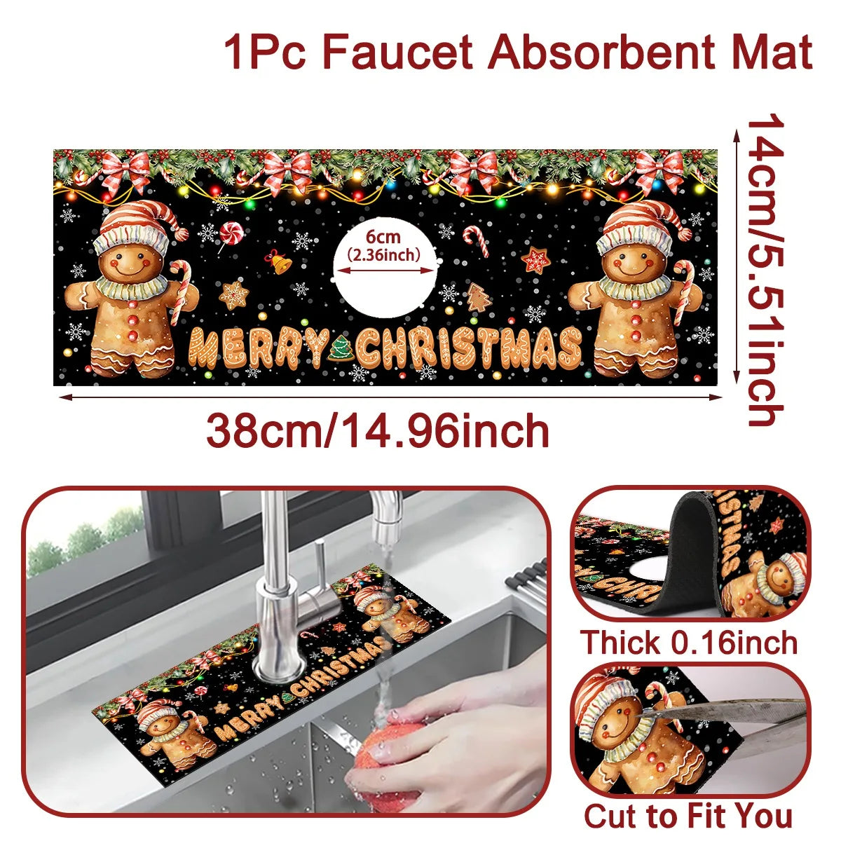 Christmas Absorbent Mat Bathroom Sink Faucet Mats Non