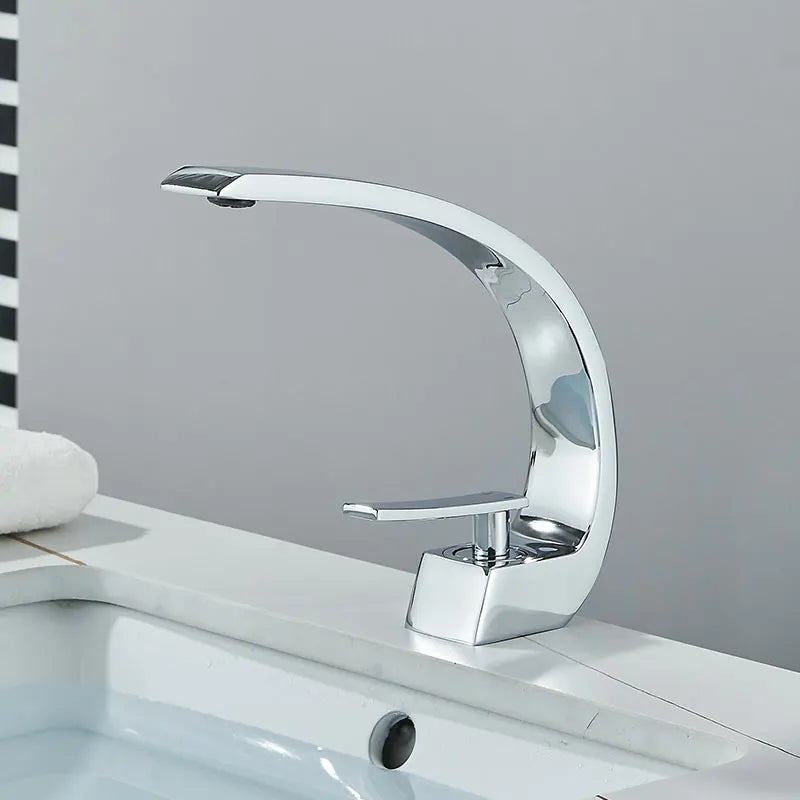 Black Chrome Bathroom Basin Faucet Deck Mount Cold