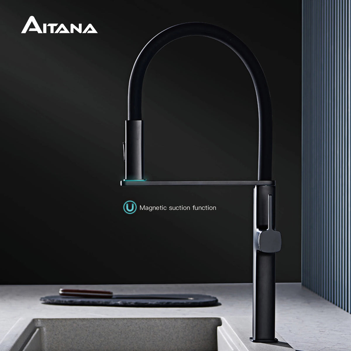 High End Black Brass Faucet Magnetic Suction Design