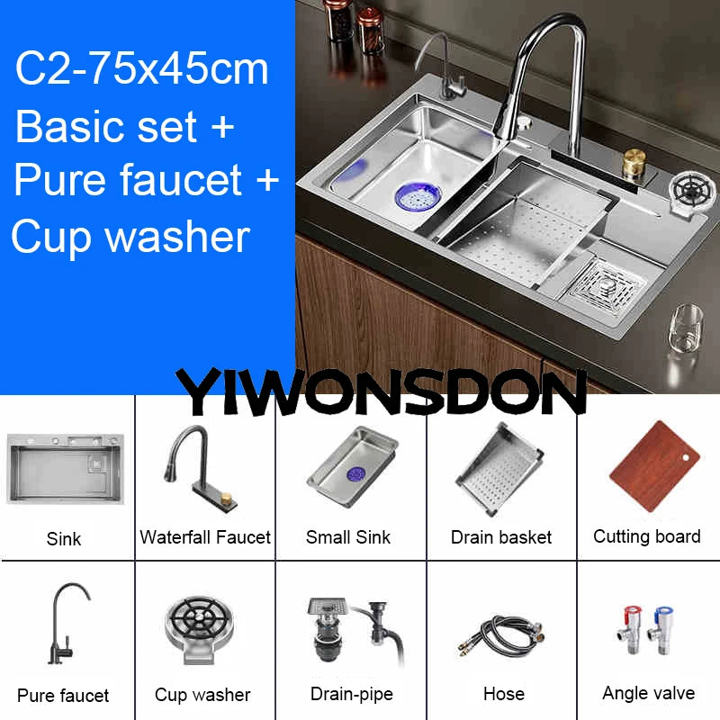 Brushed Nano Sink Waterfall Faucet Large Bowl Cup