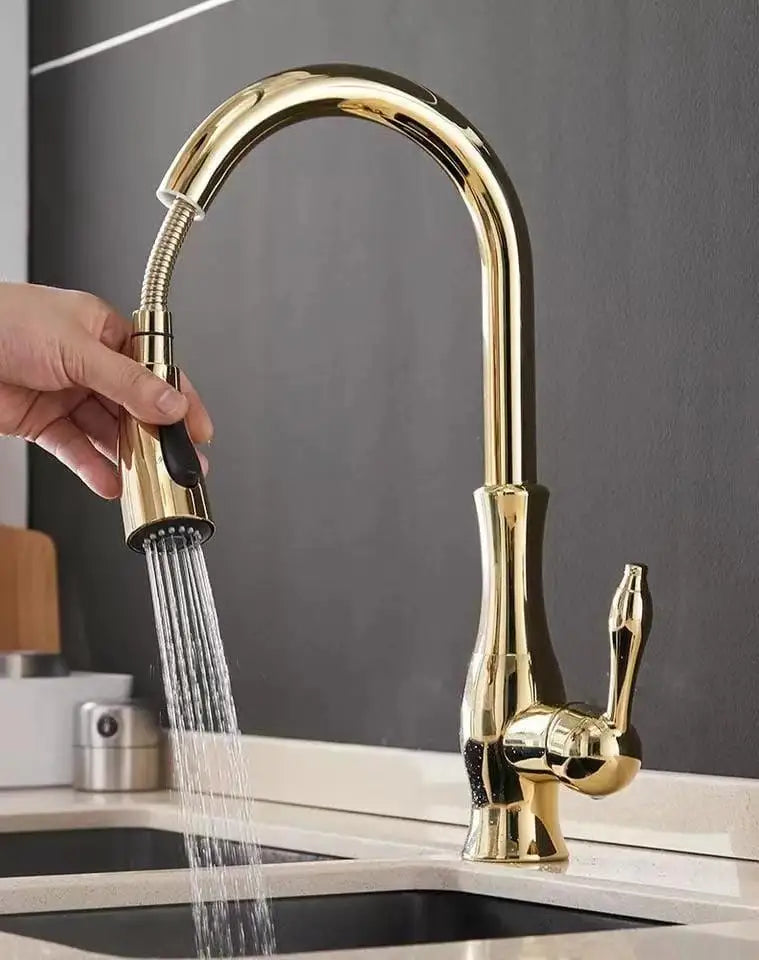 Kemaidi Rose Gold Sink Faucet Black Handle Pull
