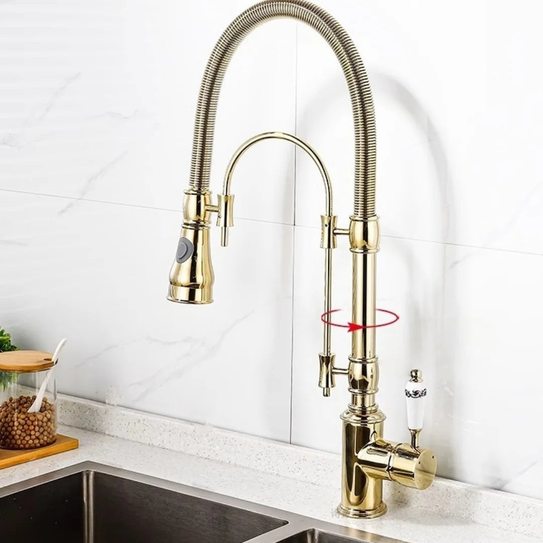 Gold Pull Down Faucet Brass Cold Sink Faucet