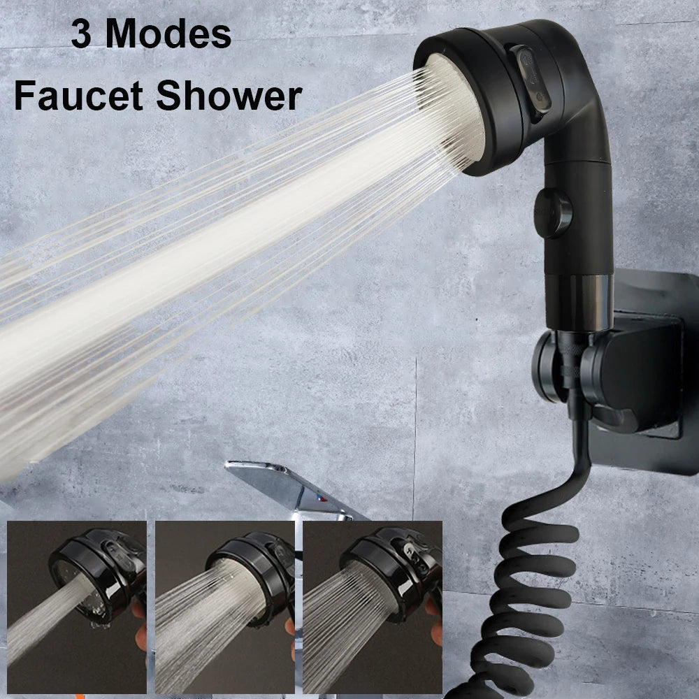 Black Silver Faucet Extender Shower Head Sink Basin