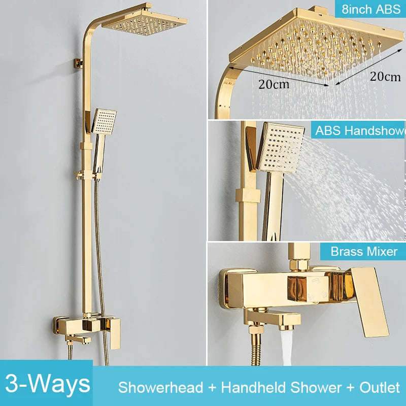 Black Brass Shower Faucet Rainfall Bathtub Tap Bathroom