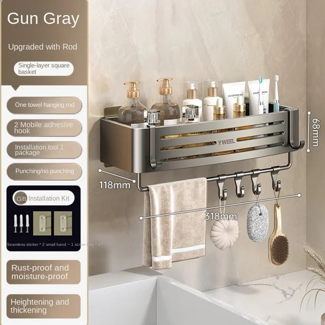 Aluminum Bathroom Shelves Wall Towel Rack Mounted Shower