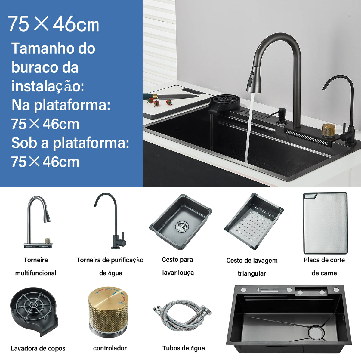 Stainless Steel Waterfall Sink Large Slot Integrated Faucet