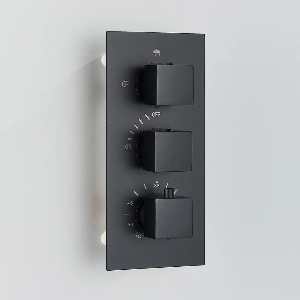 Matte Black Way Thermostatic Mixer Valve Bathroom Concealed