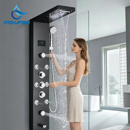 Led Shower Panel Waterfall Rain Temperature Digital Display