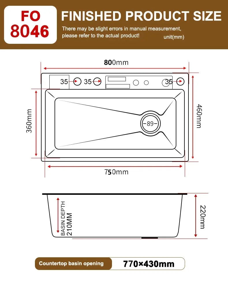 Stainless Steel Waterfall Sink Digital Display Large Slot