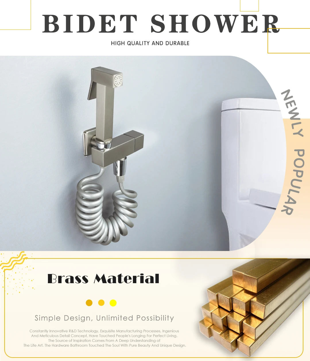 Brushed Rose Gold Brass Handheld Bidet High Voltage