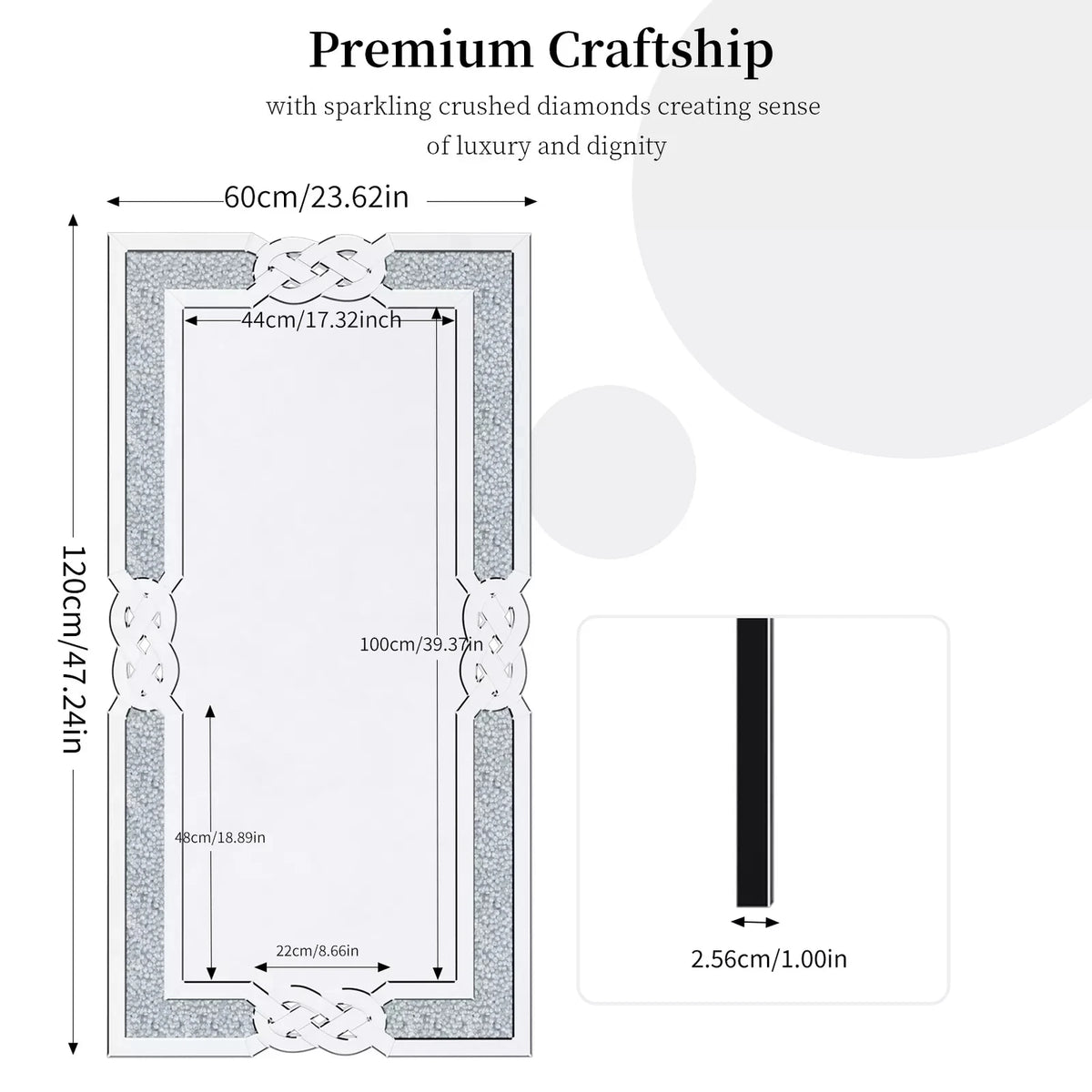 Wisfor Crushed Diamond Wall Mirror Rectangular Glass Silver