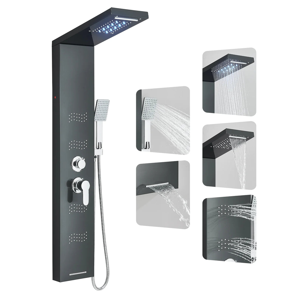 Rain Waterfall Shower Panel Faucet Body Massage Jets