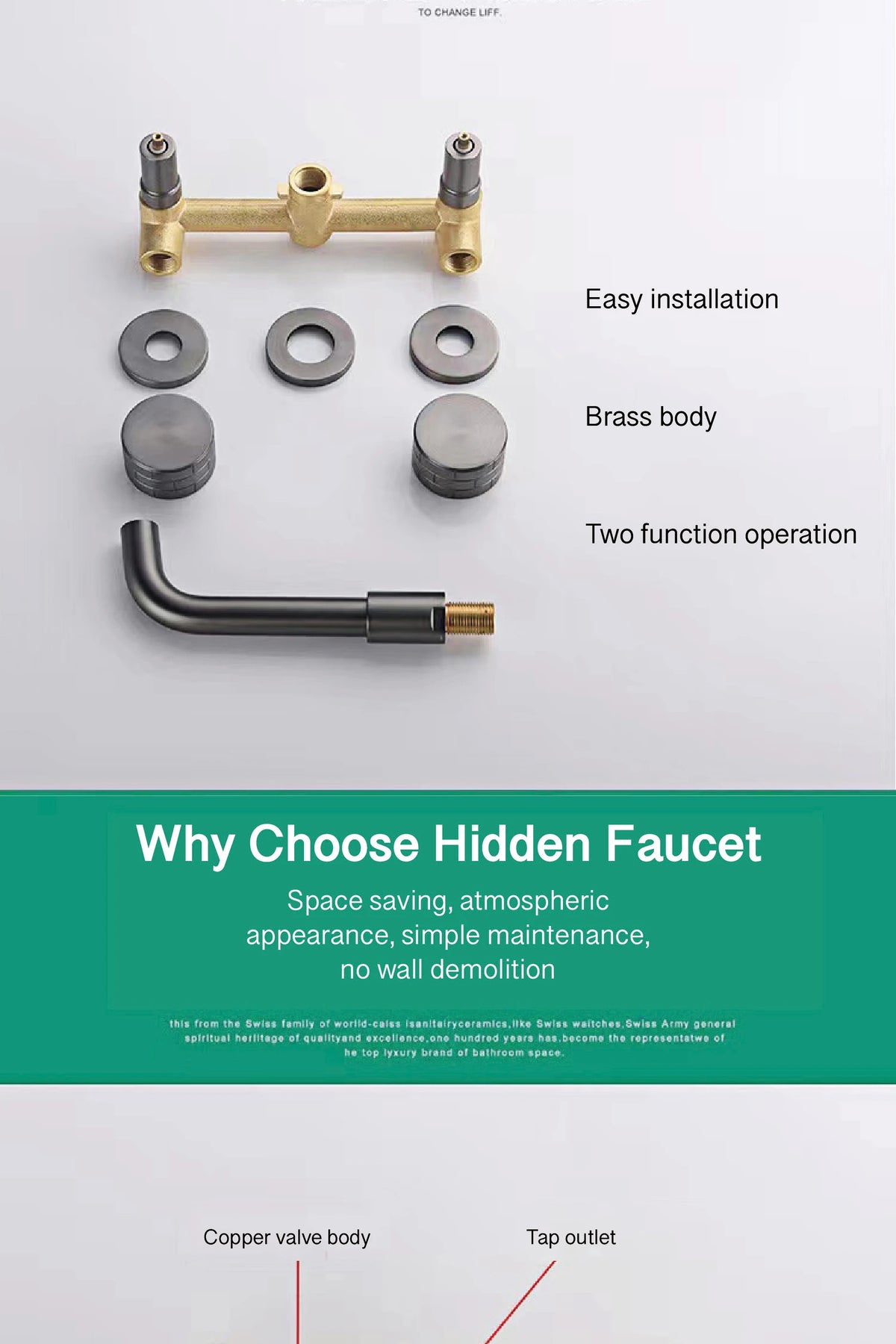 Luxury Black Bathroom Concealed Faucet Wall-Mounted Design Double