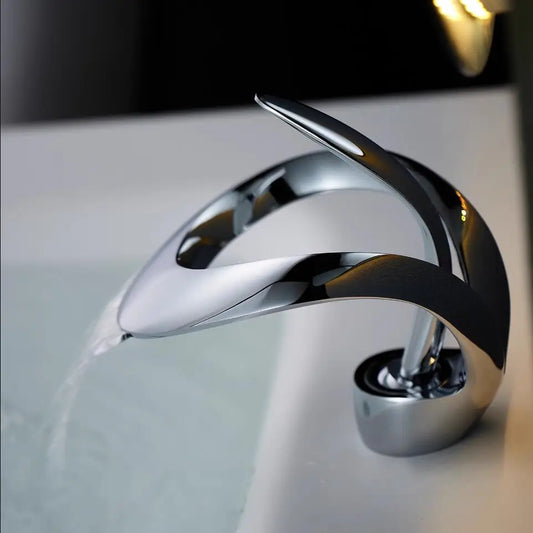 Black Bathroom Basin Taps Handle Waterfall Faucet Solid