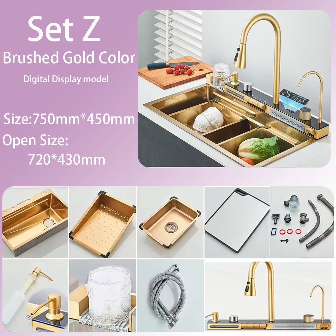 304 Stainless Steel Waterfall Sink Large Slot Integrated
