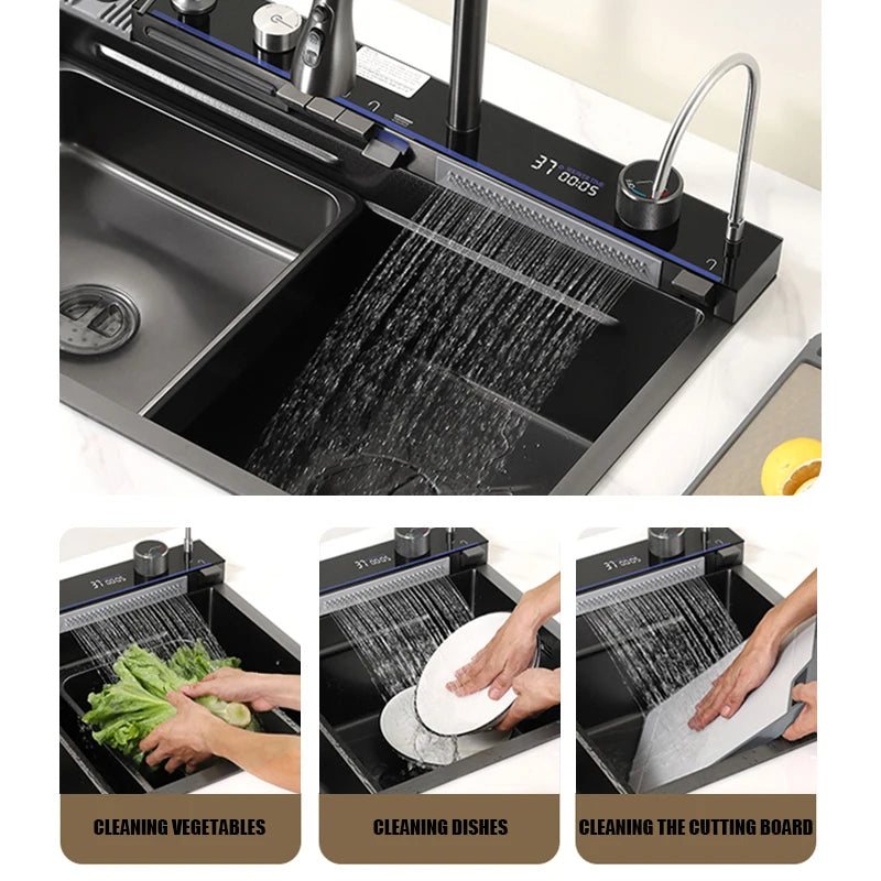 304stainless Steel Sink Faucet Rainfall Spout Pull Out