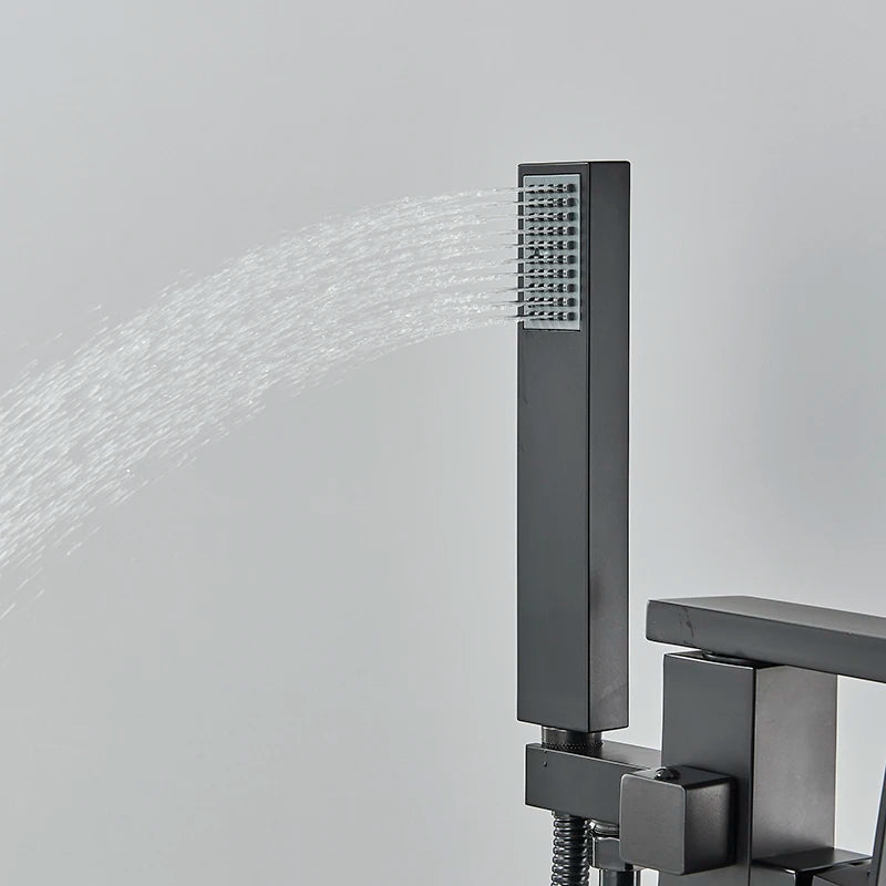Matte Black Square Bathtub Shower Faucets Floor Standing