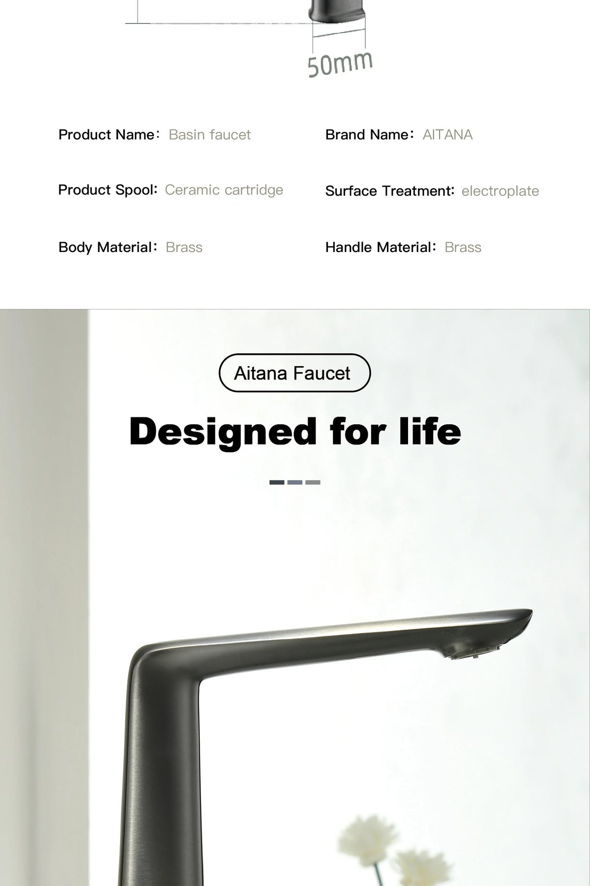 Aitana Luxury Chromium Brass Bathroom Faucet Simple Design