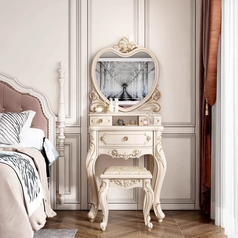 European Dressers Vanity Mirror White Makeup Desk Drawers