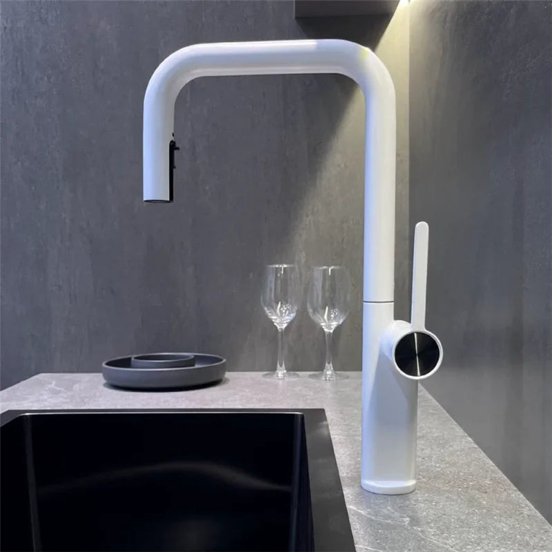 Brushed Gold Pull Out Faucets Brass Rose Gold