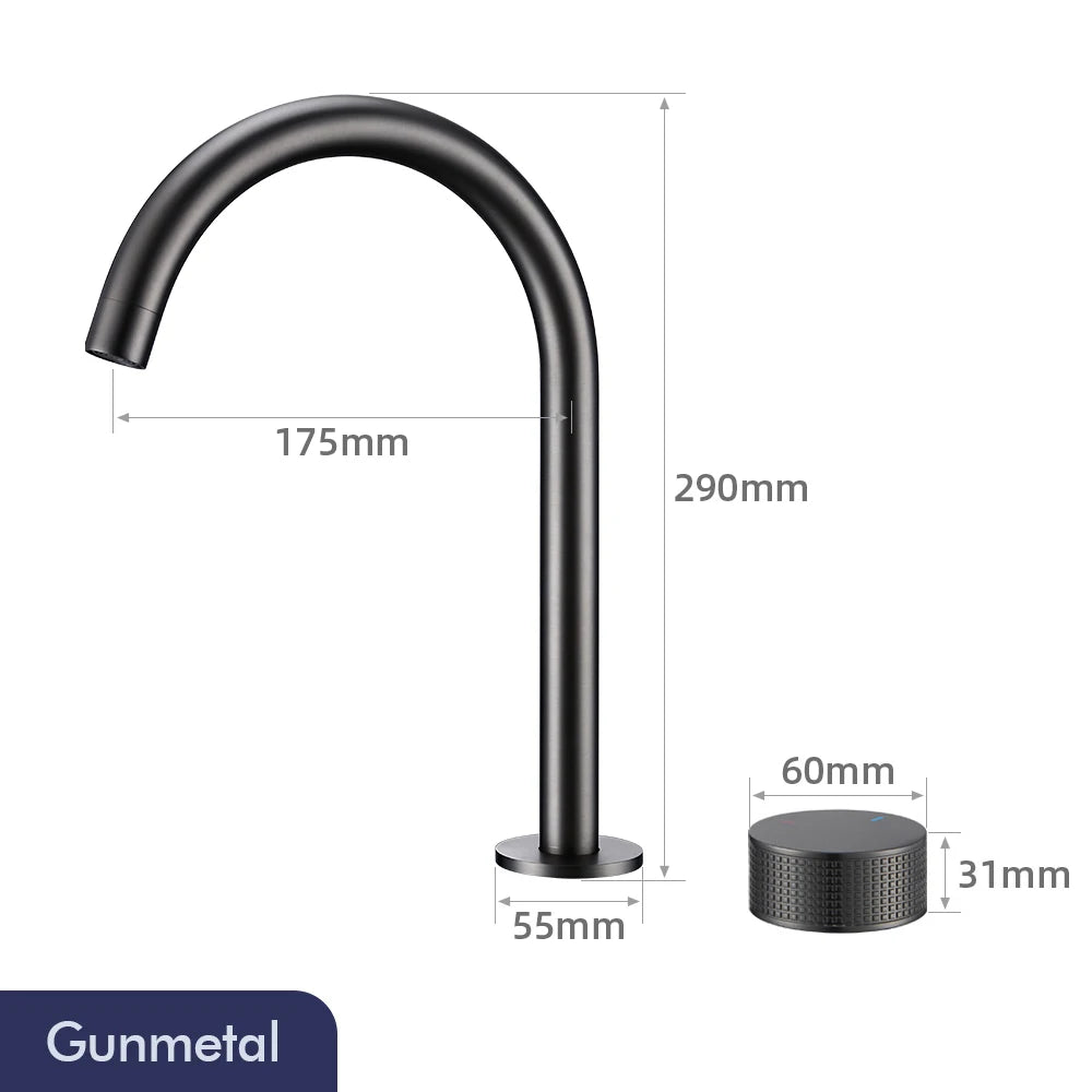 Gunmetal Basin Faucet Knurled Switch 360 Rotating Spout