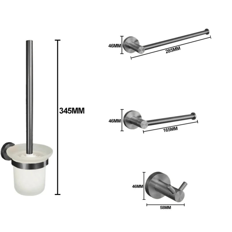 Grey Bathroom Hardware Kit Stainless Steel Round Wall