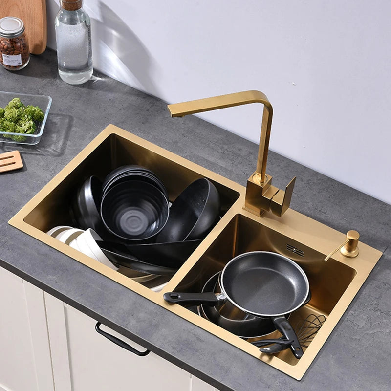Gold Sink Above Counter Double Bowl Goldn Basket