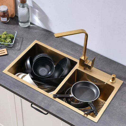 Gold Sink Above Counter Double Bowl Goldn Basket