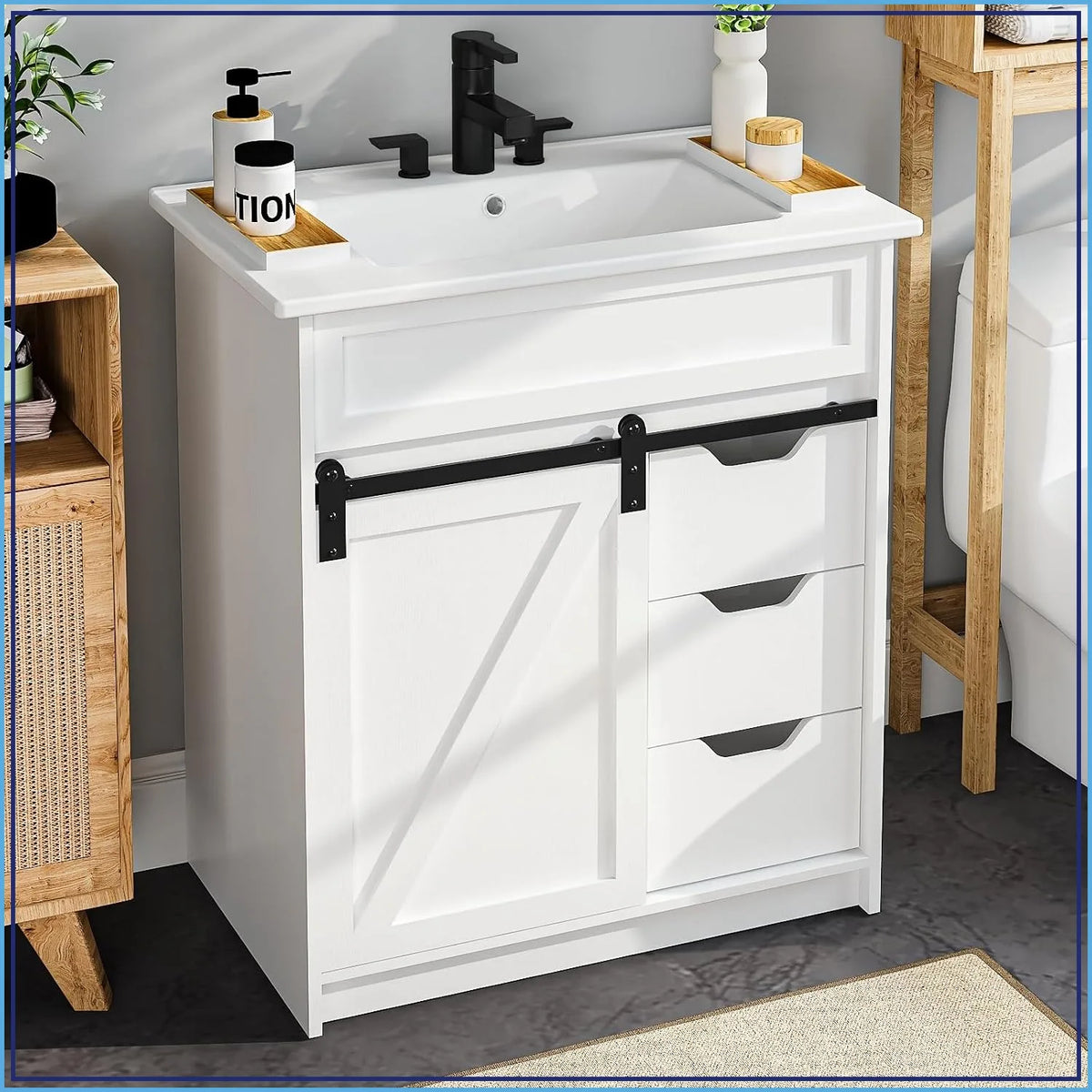 30 Bathroom Vanity Sink Farmhouse Cabinet White Sliding