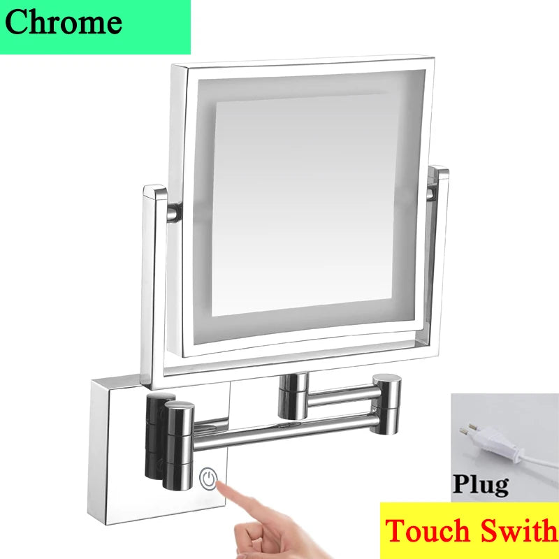 Square Touch Led Folding Bathroom Mirror 3x Magnifying