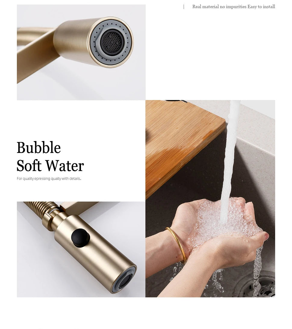 Brushed Gold Faucets Handle Pull Out Mixer Cold