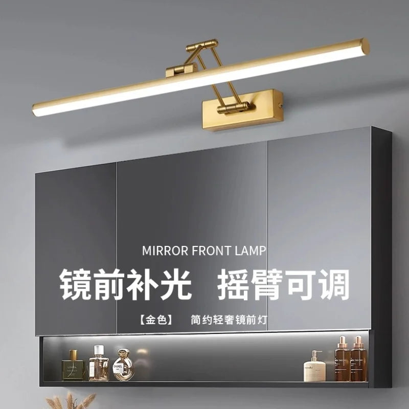 Modern Golden Bathroom Mirror Front Light Cabinet Foldable