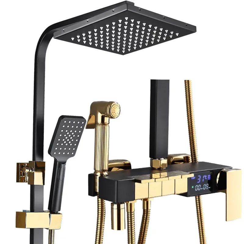 Brushed Gold Piano Digital Shower System Cold Brass