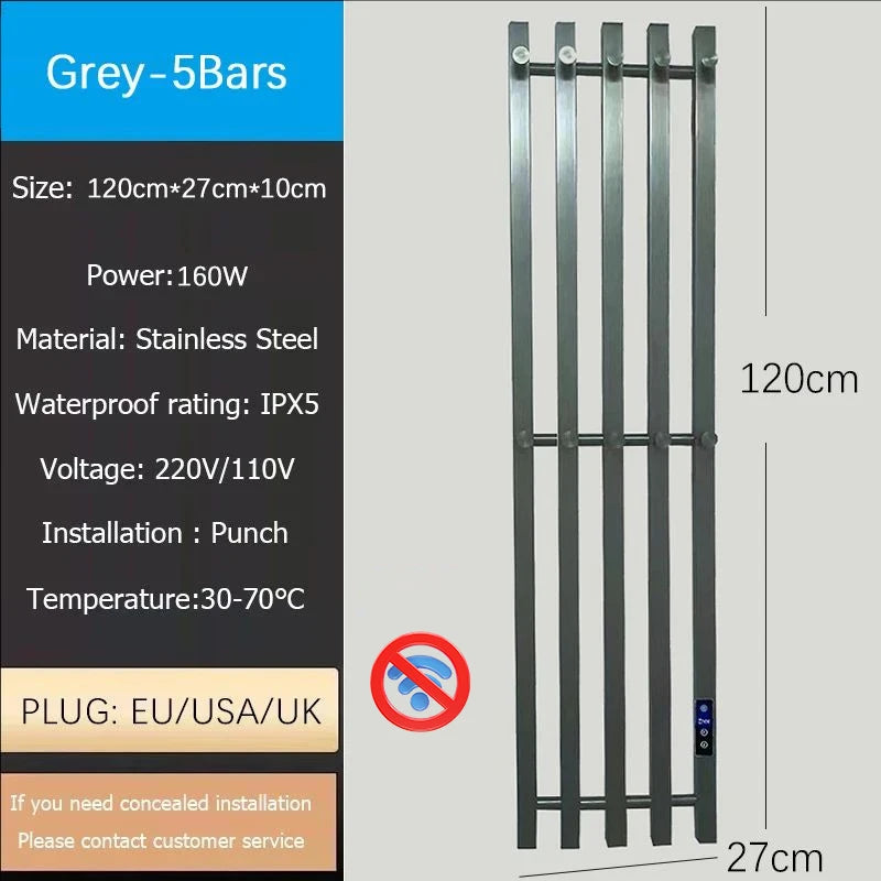 Oxg 3-Bar Electric Heated Towel Rack Timer Wall