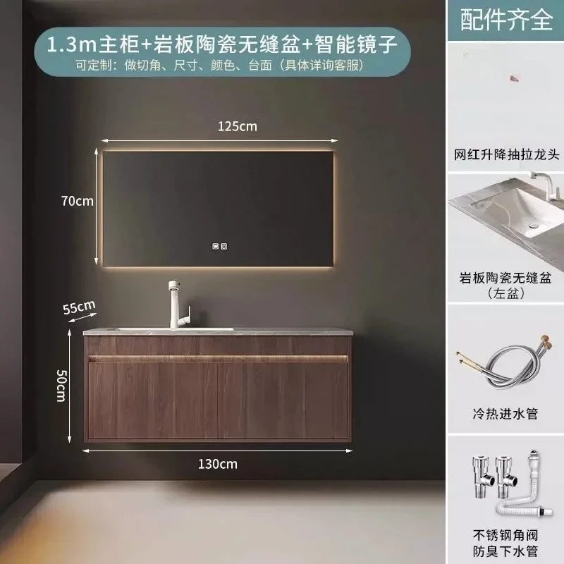 Light Luxury Bathroom Cabinets Rock Slab Integrated Washbasin